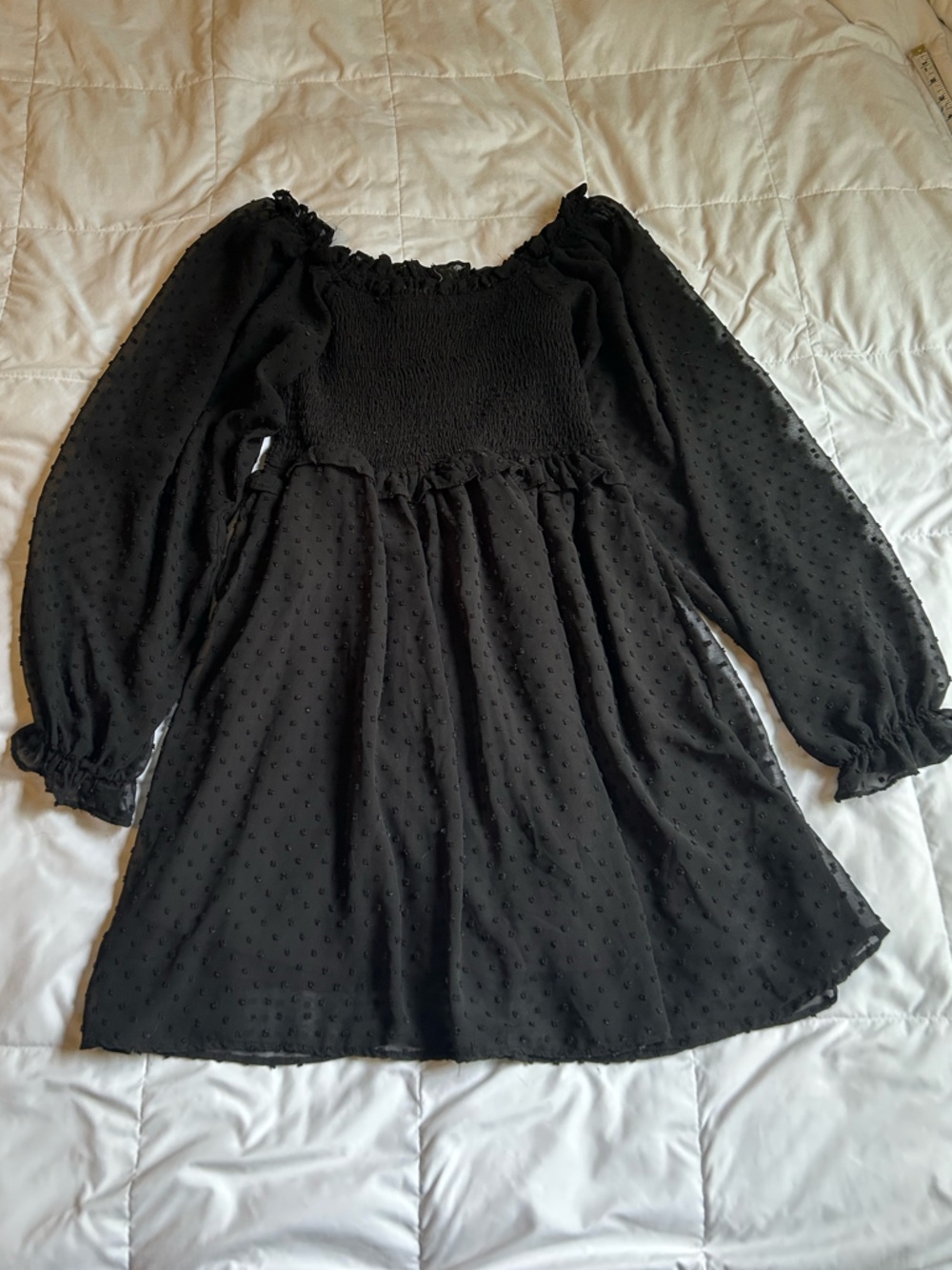 Black Polka Dot Smocked Babydoll Dress